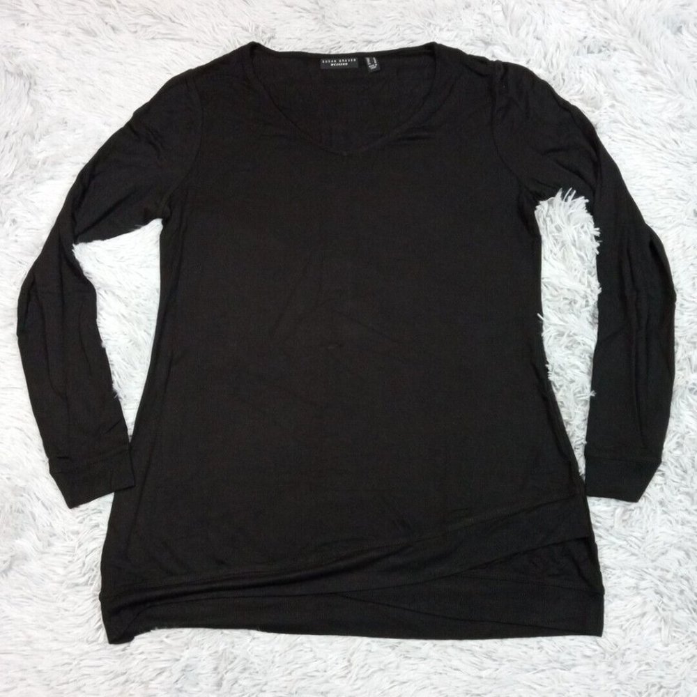 Susan Graver Womens Shirt Black Small Stretch Top V Neck Active Casual Comfort